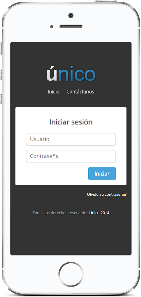 Pantalla móvil de inicio de sesión de Único ERP